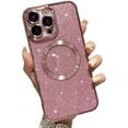 thumbnail image 1 of Magnetic Case for iPhone 11 Glitter Case, Luxury Plating Cute Bling with Camera Lens Protector, Compatible with MagSafe, Slim Thin for Women Girls Protective Clear Phone Case, Pink, 1 of 10