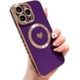 thumbnail image 1 of Magnetic Case for iPhone 11 Pro Max Case, Luxury Plating Cute Love Heart [ Compatible with MagSafe ] Slim Fit Shockproof for Women Men Raised Full Camera Lens Protection Phone Case - Purple, 1 of 8