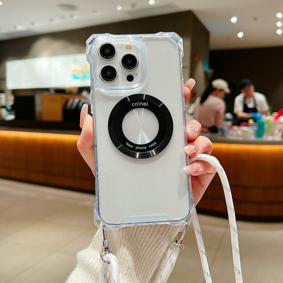 Magnetic Case for iPhone 11 Pro Max, Compatible with Mag-Safe, Non-Yellowing Clear Magnetic Hybrid PC+TPU Bumper Shockproof Protective Cover with Detachable Lanyard for iPhone 11 Pro Max, White