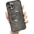 thumbnail image 1 of Magnetic Case for iPhone 11 Pro Max Glitter Case, Luxury Plating Cute Bling with Camera Lens Protector, Compatible with MagSafe, Slim Thin for Women Girls Protective Clear Phone Case, Black, 1 of 10