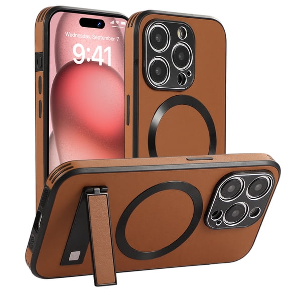Magnetic Case for iPhone 11 Pro, Support Car Mount, Compatible with Magsafe, with Built-in Invisible Kickstand, Slim Hybrid Shockproof Protective Phone Cover for iPhone 11 Pro, Brown