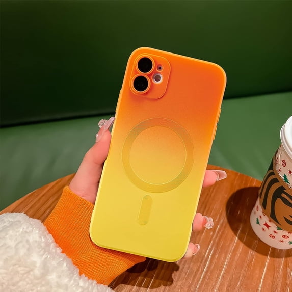 Magnetic Case for iPhone 12 6.1 inch, Bi-Color Case Compatible with MagSafe Charger Clear Cover with Camera Lens Protector Soft Silicon Phone Case - Orange Yellow