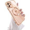 thumbnail image 1 of Magnetic Case for iPhone 12 6.1 inch, Cute Plating Love Hearts Pattern Case Compatible with MagSafe Charger Soft Bumper Shockproof Phone Case Pretty Cover for Women Girls - Heart Pink, 1 of 14