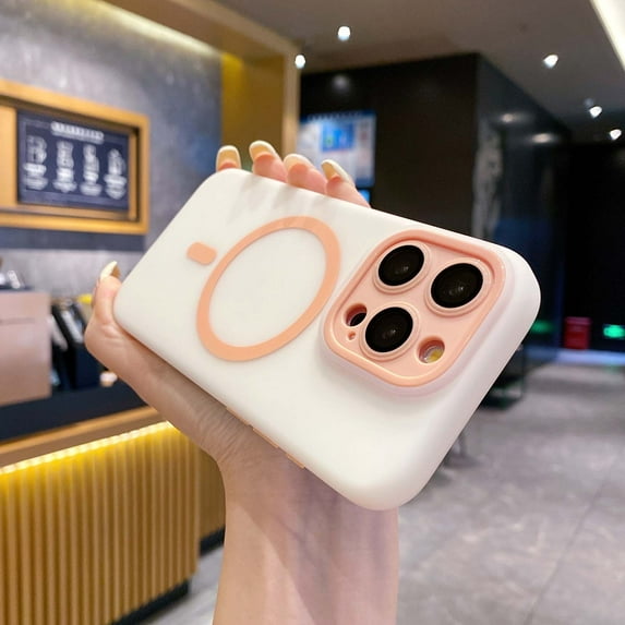 Magnetic Case for iPhone 12 with Camera Lens Flim,Compatible with MagSafe,Soft TPU Phone Case,Anti-Scratch Shockproof Anti-fall Slim Cute Color Clashing Cover for Women Gilrs Men,White