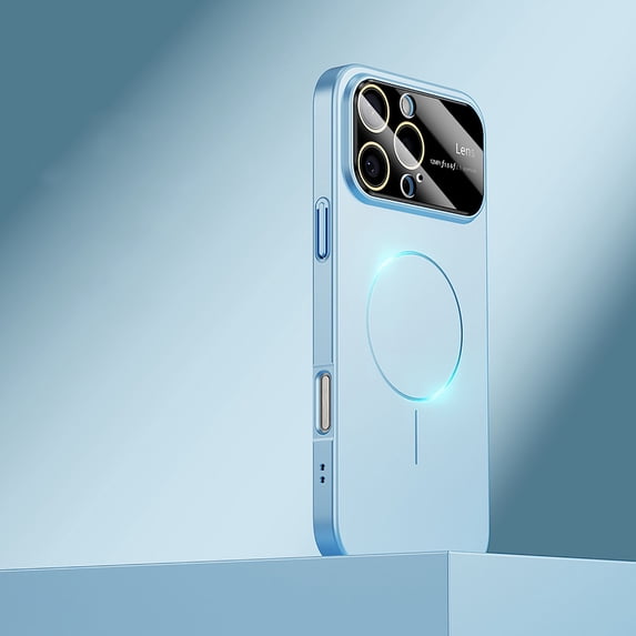Magnetic Case for iPhone 12 with Camera Lens Protector, Shockproof Hard Luxury Slim Case with Large Window HD Glass Protective Film, Compatible with Mag-Safe for iPhone 12, Blue
