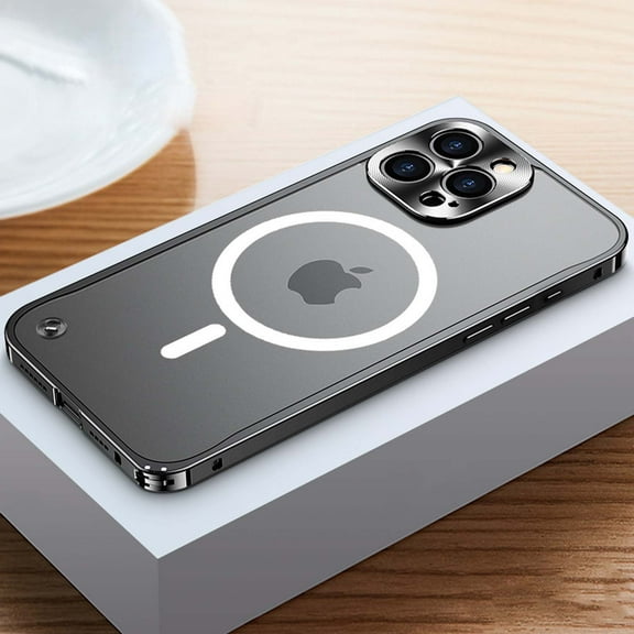 Magnetic Case for iPhone 12 Case Compatible with Mag-Safe Metal Aluminum Alloy Bumper Translucent Back Cover Non-Yellowing Dustproof Shockproof Protective Case for iPhone 12, Black