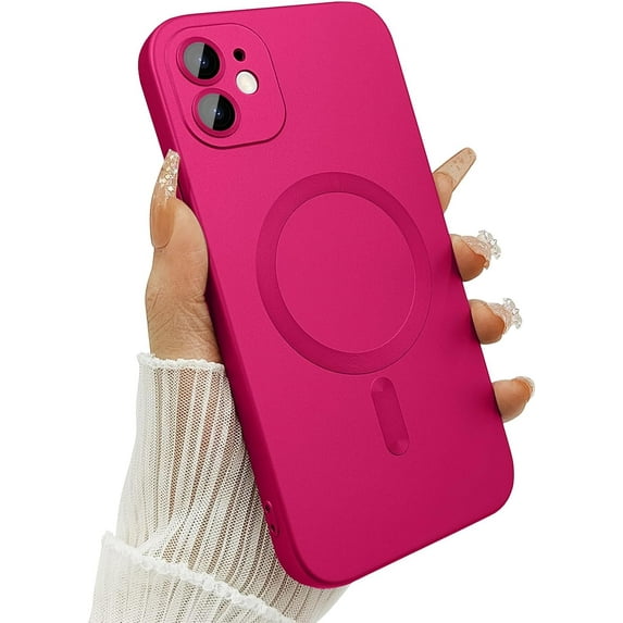Magnetic Case for iPhone 12 Phone Case for Women, Shockproof Matte Luxury Soft Metallic Luster Design with Full Camera Lens Protector, Compatible with Magsafe Case for iPhone 12 6.1"-Hot Pink