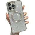 thumbnail image 1 of Magnetic Case for iPhone 12 Pro Glitter Case, Luxury Plating Cute Bling with Camera Lens Protector, Compatible with MagSafe, Slim Thin for Women Girls Protective Clear Phone Case, Silver, 1 of 10