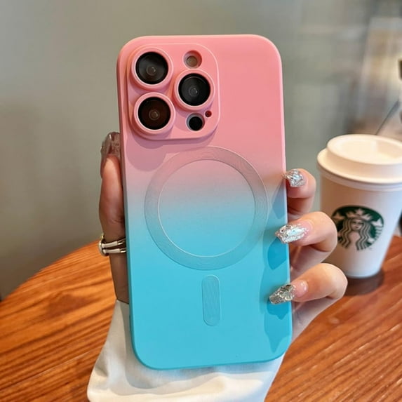 Magnetic Case for iPhone 12 Pro Max 6.7 inch, Luxury Gradient Neon Color Case Compatible with MagSafe Charger Cover with Camera Lens Protector Pretty Phone Case for Women and Girl - Pink Blue