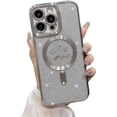 thumbnail image 1 of Magnetic Case for iPhone 12 Pro Max, Bling Glitter Luxury Love Cute Heart Pattern Plating Phone Case [Compatible with MagSafe] Built-in Camera Lens Protector Clear Back Bumper Cover - Silver, 1 of 9