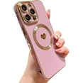thumbnail image 1 of Magnetic Case for iPhone 12 Pro Max Case, Luxury Plating Cute Love Heart [ Compatible with MagSafe ] Slim Fit Shockproof for Women Men Raised Full Camera Lens Protection Phone Case-Light Purple, 1 of 8