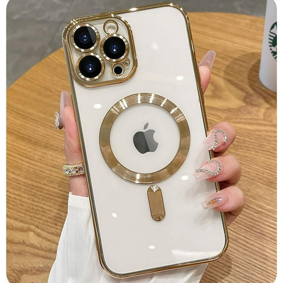 Magnetic Case for iPhone 12 Pro Max Clear Case Compatible with MagSafe Built-in Camera Lens Protector Shockproof Slim Phone Case for iPhone 12 Pro Max 6.7" - Gold