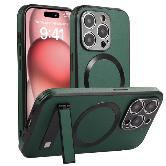 Magnetic Case for iPhone 12 Pro, Support Car Mount, Compatible with Magsafe, with Built-in Invisible Kickstand, Slim Hybrid Shockproof Protective Phone Cover for iPhone 12 Pro, Darkgreen