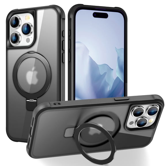 Magnetic Case for iPhone 12 Pro / iPhone 12 6.1" Ring Holder Bracket Cover, Compatible with MagSafe Wireless Charging Car Mount, Hybrid Shockproof Dustproof Slim Rugged Case, Black
