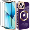 thumbnail image 1 of Magnetic Case for iPhone 13 6.1 Inch, [Compatible with MagSafe+2Pcs Screen Protector] with Full Camera Lens Coverage and Soft Love Heart Design Protective Case for Women Girls-Purple, 1 of 12