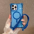 thumbnail image 1 of Magnetic Case for iPhone 13, Clear Back Case Shockproof Enhanced Corners Drop Protective Phone Cover with Detachable Lanyard and Wrist Hand Strap, Compatible with Mag-Safe, Blue, 1 of 10
