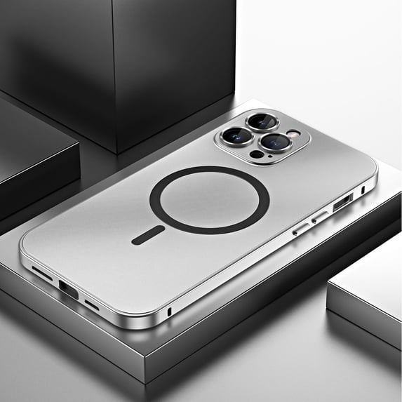 Magnetic Case for iPhone 13 Compatible with MagSafe with Camera Lens Protector and Secure Lock - Metal Aluminum Alloy Bumper Shockproof Protection Cover for iPhone 13, Silver