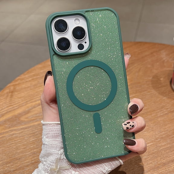 Magnetic Case for iPhone 13 with Glitter, [Compatible with MagSafe] Luxury Cute Bling Sparkly Case for Women Girls, Anti-Scratch Shockproof TPU Phone Cover for iPhone 13 - Darkgreen