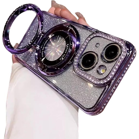 Magnetic Case for iPhone 13 with Holder Stand,Rhinestones Glitter Plated Bling Luxury Phone Case(Compatible with MagSafe) Shockproof Kickstand Design for iPhone 13-Purple