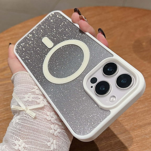 Magnetic Case for iPhone 13 Mini, Compatible with Mag-safe - [TPU Anti-Slip Edge] [Shockproof Protection] Hard Slim Magnet Protective Bling Gradient Glitter Cover for iPhone 13 Mini,White