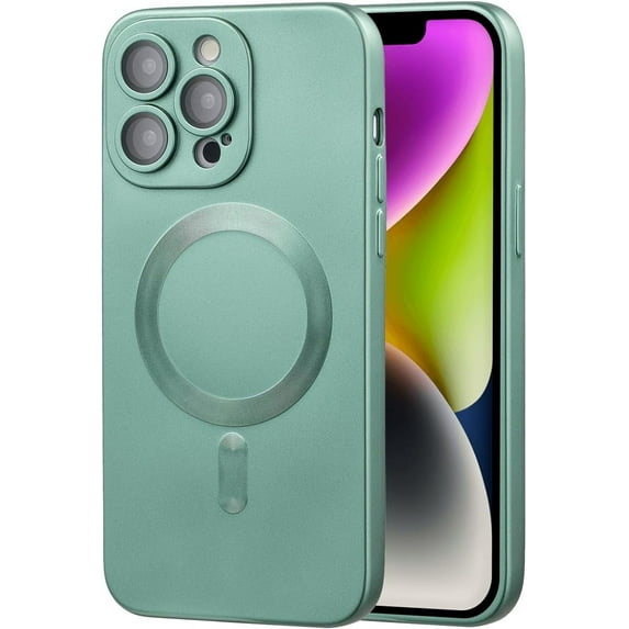 Magnetic Case for iPhone 13 Phone Case for Women - Matte Luxury Soft Metallic Luster Design with Camera Lens Protector, Compatible with MagSafe for iPhone 13 - Green