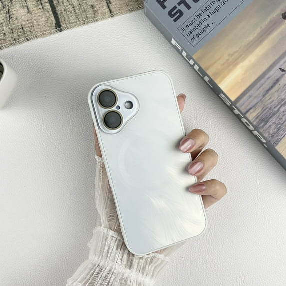 Magnetic Case for iPhone 13 Phone Case for Women/Men, Shockproof Luxury Metallic Luster Design with Full Camera Lens Protector, Compatible with Magsafe Case for iPhone 13,White