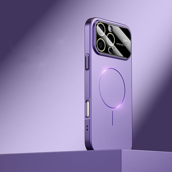 Magnetic Case for iPhone 13 Pro with Camera Lens Protector, Shockproof Hard Luxury Slim Case with Large Window HD Glass Protective Film, Compatible with Mag-Safe for iPhone 13 Pro, Purple