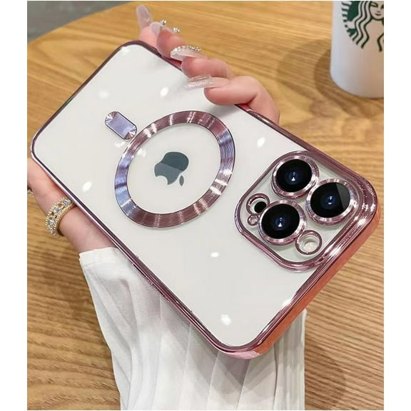 Magnetic Case for iPhone 13 Pro Case Compatible with MagSafe Built-in Camera Lens Protector Soft Slim Shockproof Clear Phone Case for 13 Pro 6.1" - Pink