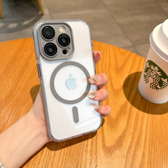 Magnetic Case for iPhone 13 Pro Compatible with MagSafe Wireless Charging, Camera Lens Protection Shockproof Phone Hybrid Bumper Cover, Anti-Scratch Clear Back For iPhone 13 Pro, Gray