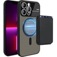 thumbnail image 1 of Magnetic Case for iPhone 13 Pro Max with Card Holder - Black | Holds 3 Cards | Camera Lens Protector | Soft TPU Hard Translucent Matte Back Protective Wallet Phone Case for iPhone 13 Pro Max, 1 of 15