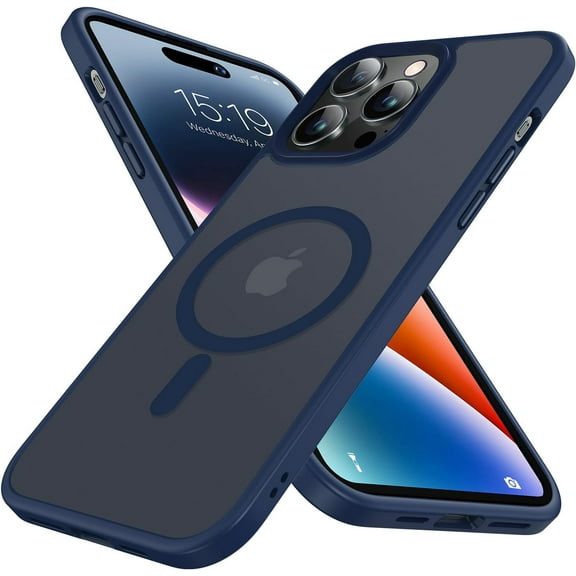 Magnetic Case for iPhone 13 Pro Max Case [MIL-Grade Drop Tested & Compatible with MagSafe] Translucent Matte Back with Aluminum Alloy Keys, Shockproof 13 Pro Max Phone Case 6.7 Inch, Blue
