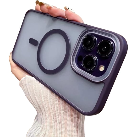Magnetic Case for iPhone 13 Pro Max Case Slim Translucent Matte Back Anti-Fingerprint Anti-Scratch Aluminum Alloy Keys Phone Case,Purple Compatible with MagSafe