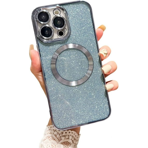 Magnetic Case for iPhone 13 Pro Max Compatible with MagSafe,Glitter Bling Phone Case for 13 Pro Max with Camera Len Protection for Women Shockproof TPU 6.7'' Case-Blue