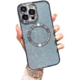thumbnail image 1 of Magnetic Case for iPhone 13 Pro Max Compatible with MagSafe,Glitter Bling Phone Case for 13 Pro Max with Camera Len Protection for Women Shockproof TPU 6.7'' Case-Blue, 1 of 12