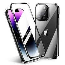 Magnetic Case for iPhone 13 Pro Max,Magnetic Adsorption Shockproof Aluminum Bumper Double Sided Clear Tempered Glass with Lens Protector No Fingerprint Unlock Cover,Black