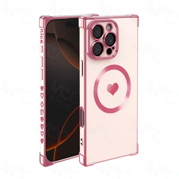 Magnetic Case for iPhone 13 Pro Max, Women Girls Luxury Plating Cute Love Heart Slim Fit Lightweight Cover Full Camera Lens Protection Compatible with MagSafe Case for iPhone 13 Pro Max, Pink