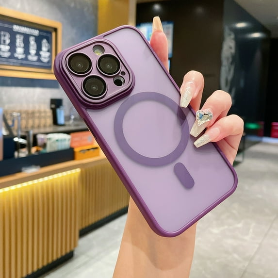 Magnetic Case for iPhone 13 Pro Phone Case, Shockproof TPU Bumper Luxury Design with Camera Lens Protector, Compatible with Mag-Safe for iPhone 13 Pro Hard PC Anti-Scratch Phone Cover, Darkpurple