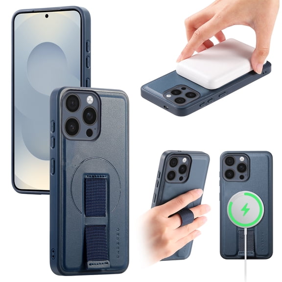 Magnetic Case for iPhone 13 Pro with [Wristband Strap] [Compatible with Mag-Safe] Camera Screen Raised Protection [Military Grade Drop Protection] Heavy Duty Shockproof Phone Case, Blue