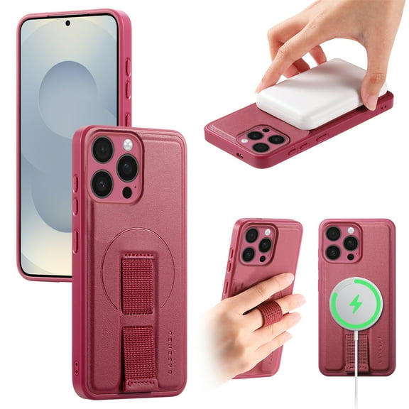 Magnetic Case for iPhone 13 Pro with [Wristband Strap] [Compatible with Mag-Safe] Camera Screen Raised Protection [Military Grade Drop Protection] Heavy Duty Shockproof Phone Case, Red