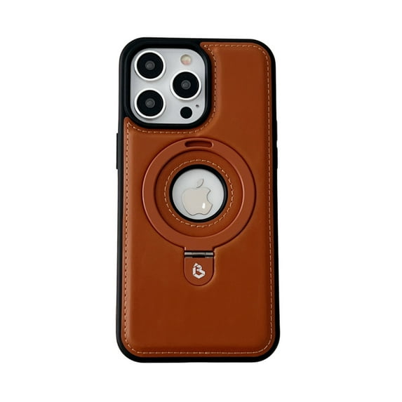 Magnetic Case for iPhone 13 Ring Holder Bracket Cover, PU Leather Slim Case Compatible with MagSafe Wireless Charging, TPU Bumper Shockproof Non-Slip Case for iPhone 13, Brown