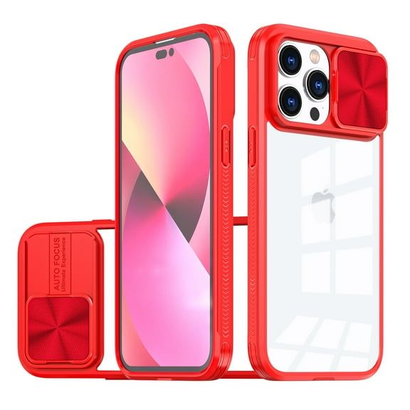 Magnetic Case for iPhone 13 with Sliding Camera Cover, [Compatible with MagSafe] Drop Protection Camera Privacy Case Shockproof Clear Back Slim Mag-Safe Phone Case Cover, Red