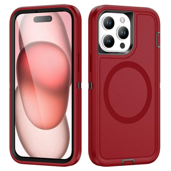 Magnetic Case for iPhone 14/13 - Heavy Duty Slim Hybrid Hard PC Soft Rubber Bumper Anti-Scratch Shockproof Protective Durable Men Women Phone Cover, for iPhone 14/13, Red+Black
