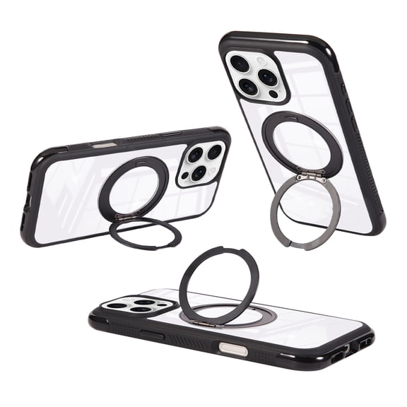 Magnetic Case for iPhone 14 - [Built-in Invisible Stand] [Compatible with MagSafe] [Military Grade Drop Protection] Anti-Yellowing Crystal Hard Back Silicone Edge Cover,Black