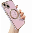 thumbnail image 1 of Magnetic Case for iPhone 14 Case 6.1 inch [Compatible with MagSafe] Cute Plating Love Hearts Pattern Case with Camera Protection,Soft Shockproof TPU Bumper Cover for Women Girls,Light Purple, 1 of 12