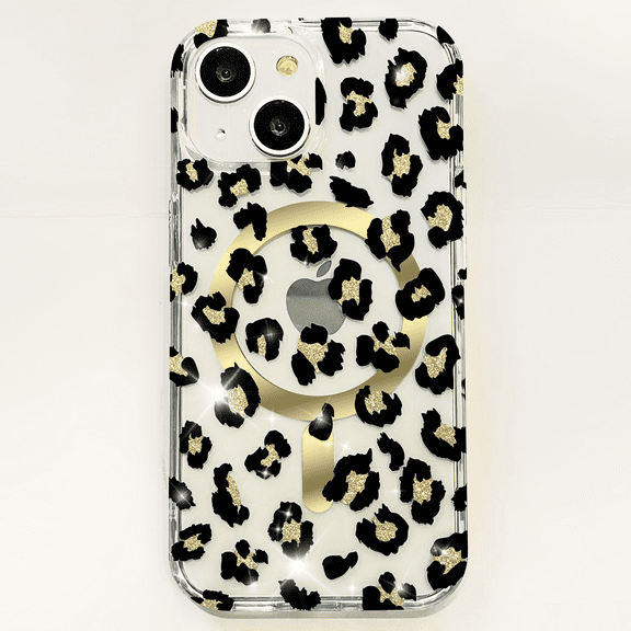 Magnetic Case For iPhone 14 Case Clear Compatible with MagSafe Cute Leopard Print Pattern Soft TPU Bumper Shockproof Anti-Scratch Slim Phone Cover for iPhone 14 6.1 inch, Black