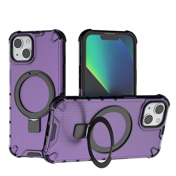 Magnetic Case for iPhone 14 Heavy Duty Rugged Dual-Layer Protection, [Compatible with MagSafe] Ring Holder Kickstand Shockproof Matte Scratch Armor Back Cover, Purple