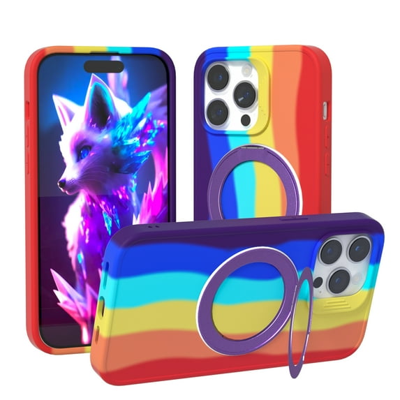 Magnetic Case for iPhone 14 with Hidden Ring Stand, Slim Kickstand Case Compatible with MagSafe Shockproof Soft Microfiber Lining Protective Case Cover for iPhone 14, Dazzle Purple