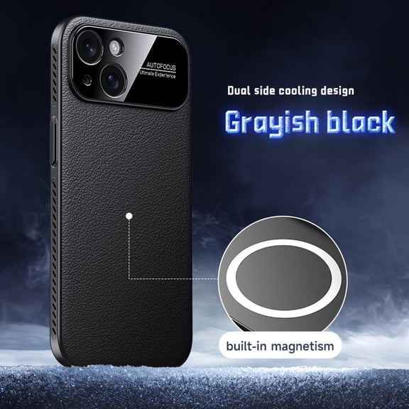 Magnetic Case for iPhone 14, Plain PU Leather Cover Support Wireless Charging, Heat Dissipation Drop Protection Shockproof Shell Protective Phone Case for iPhone 14, Black