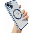 thumbnail image 1 of Magnetic Case for iPhone 14 Plus Case 6.7 inch [Compatible with MagSafe] Cute Plating Love Hearts Pattern Case with Camera Protection,Soft Shockproof TPU Bumper Cover for Women Girls,Blue, 1 of 12