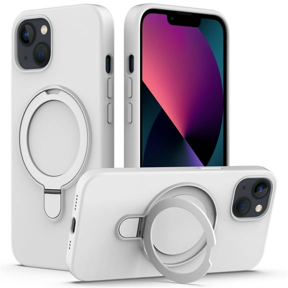 Magnetic Case for iPhone 14 Plus，Compatible with MagSafe Charging with Ring Stand  Heavy-Duty Protection Liquid Silicone Phone Case,White,For iPhone 14 Plus